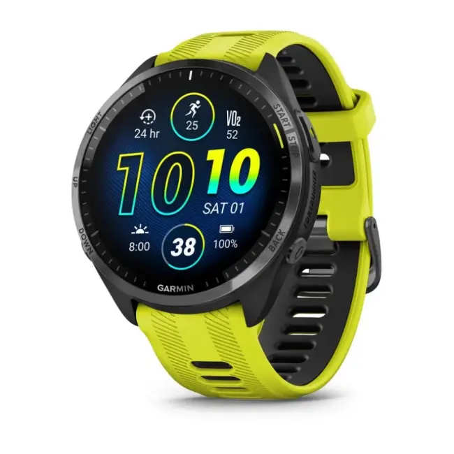 GARMIN FORERUNNER 965, Carbon Grey DLC Titanium Bezel with Black Case and Amp Yellow/Black Silicone Band  010-02809-82 010-02809-82 от прозводителя Garmin