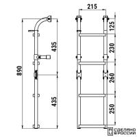 Трап складной с вертикальным креплением, 4 ступени ироко (ширина 215мм.) 040120T от прозводителя Техномарин