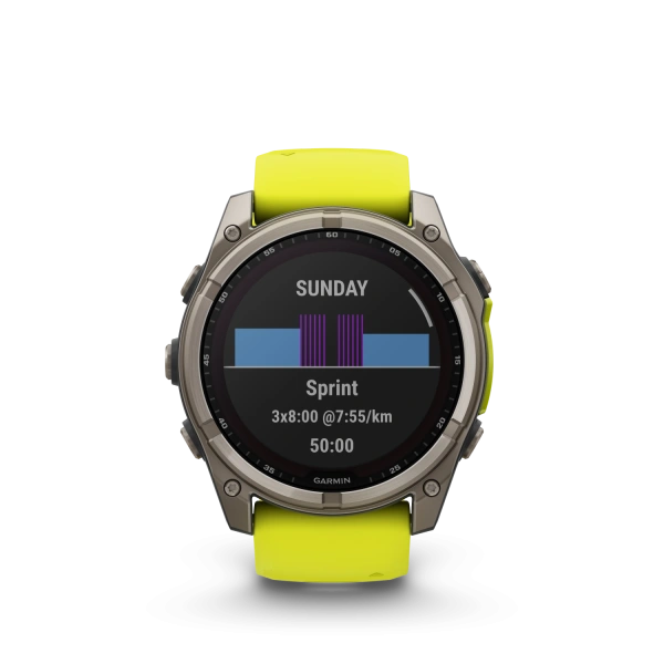Garmin Fenix ​​8 – 51 мм – титановый с сапфировым стеклом Solar и силиконовым ремешком Amp Yellow/Graphite 010-02907-21 от прозводителя Garmin