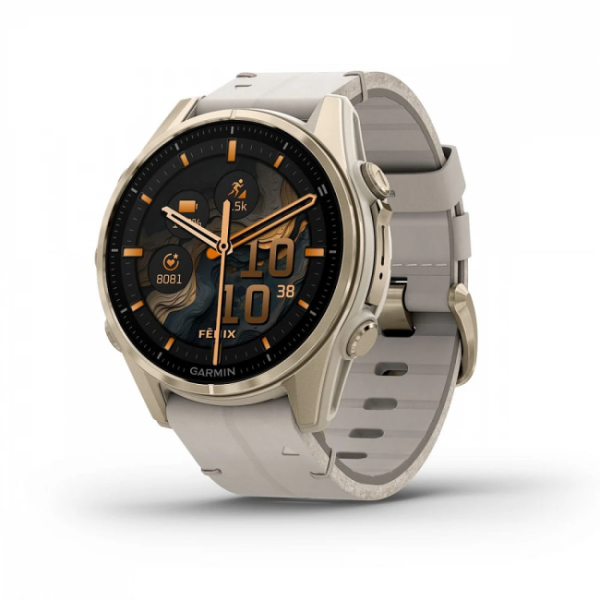 GARMIN FENIX 8 - 43 MM, AMOLED, SAPPHIRE SOFT GOLD STAINLESS STEEL WITH FOG GRAY LEATHER BAND PLUS FOG GRAY/DARK SANDSTONE SILICONE BAND 010-02903-40 010-02903-40 от прозводителя Garmin
