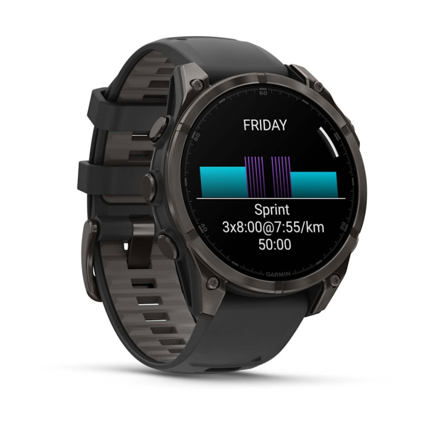 GARMIN FENIX 8 - 47 MM, AMOLED, SAPPHIRE CARBON GRAY DLC TITANIUM WITH BLACK/PEBBLE GRAY SILICONE 010-02904-29 010-02904-29 от прозводителя Garmin
