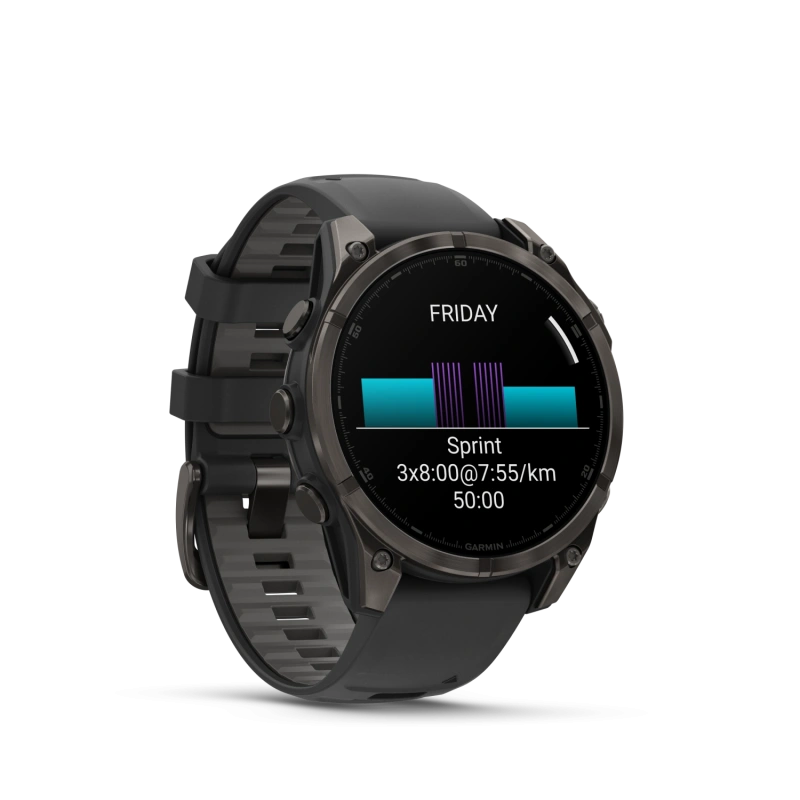 Garmin Fenix 8 - 47 мм AMOLED | SAPPHIRE | Carbon grey DLC titanium with Black/pebble grey silicone band