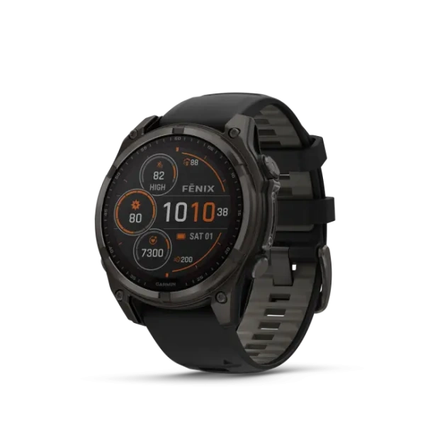 Garmin Fenix ​​8 – 47 мм – титановый корпус Solar Sapphire Carbon Grey DLC с ремешком черно/серого цвета 010-02906-11 от прозводителя Garmin