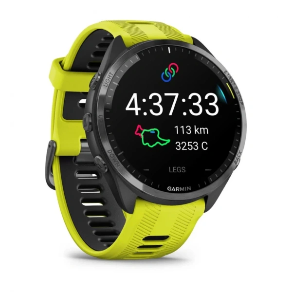 GARMIN FORERUNNER 965, Carbon Grey DLC Titanium Bezel with Black Case and Amp Yellow/Black Silicone Band  010-02809-82 010-02809-82 от прозводителя Garmin